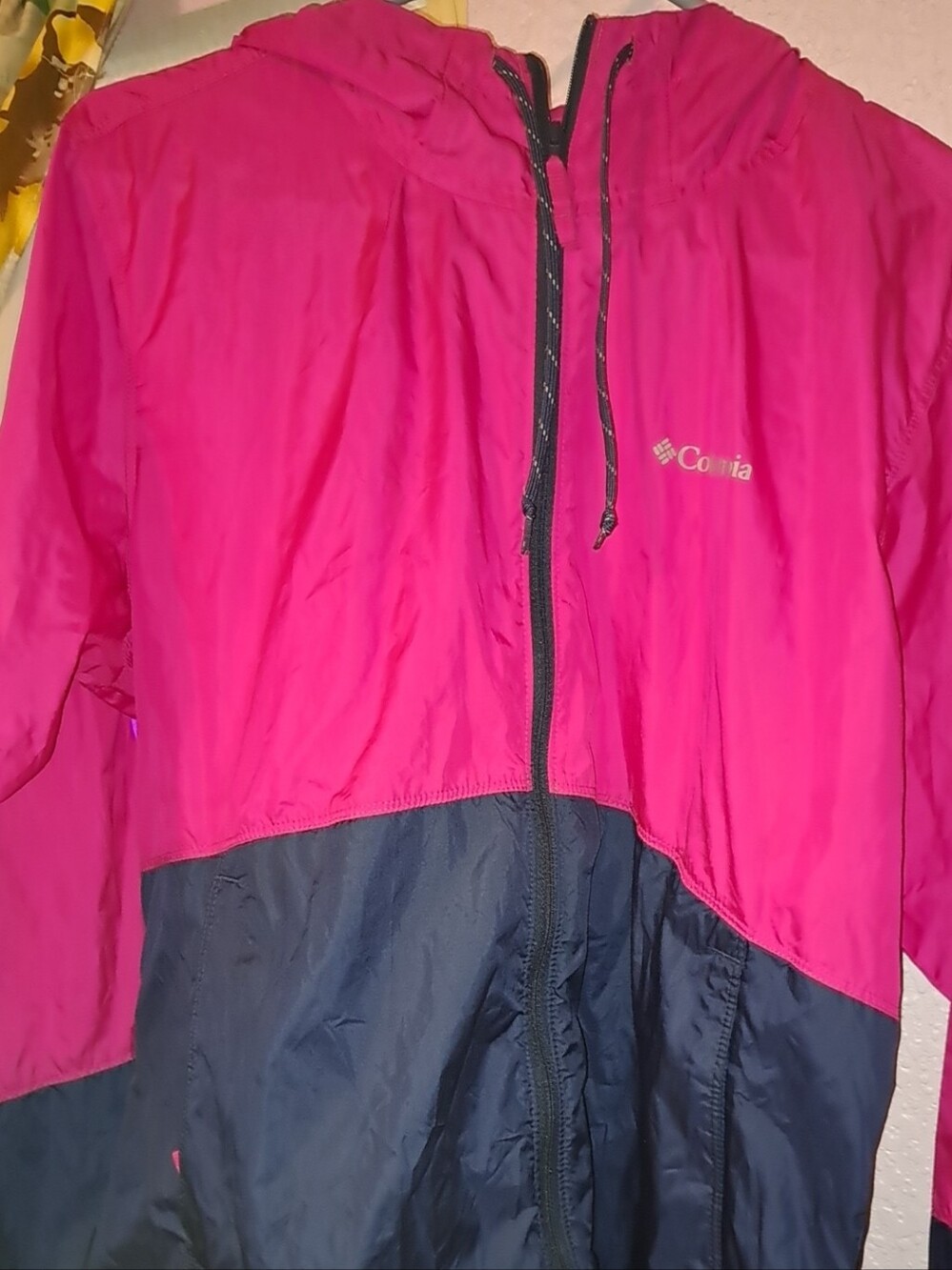 Columbia Pink and Navy Hooded Windbreaker Jacket